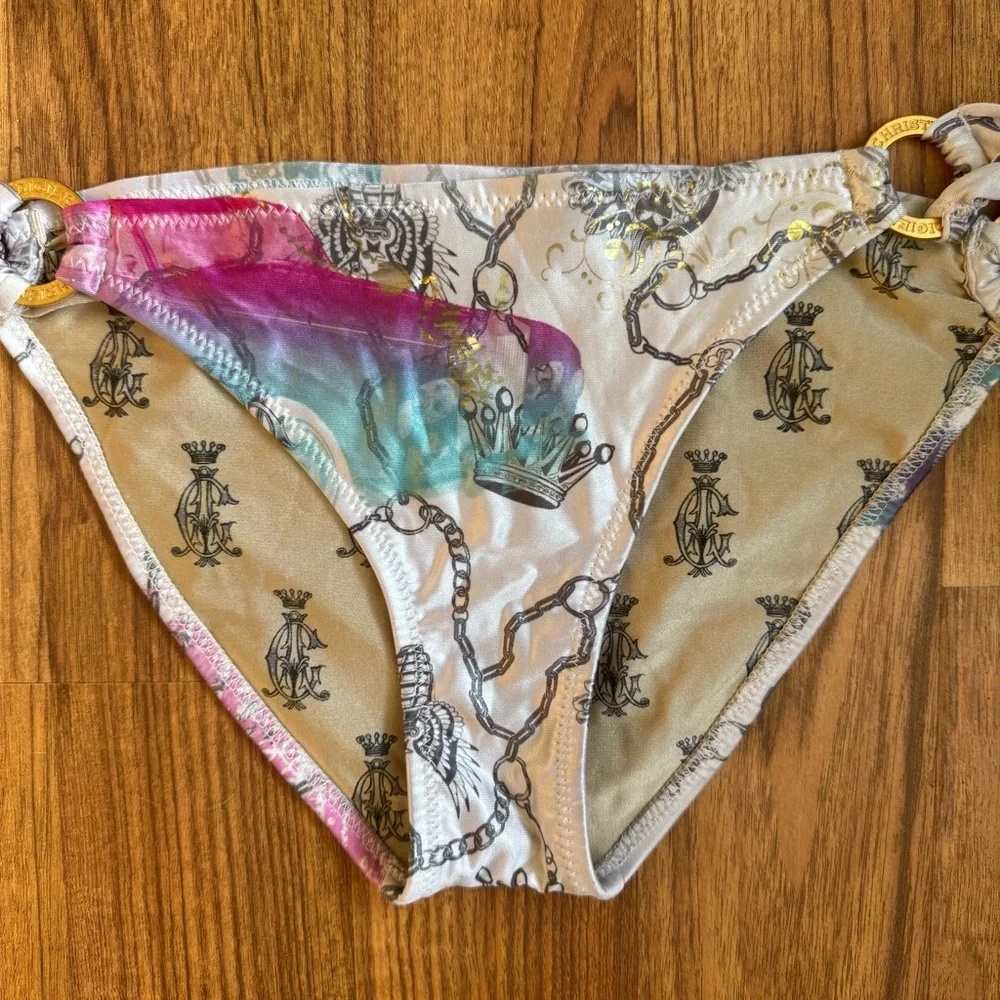 CHRISTIAN AUDIGIER Ed Hardy Vintage Y2K White Pink Blue Paris Bike Bikini Set - Picture 8 of 15